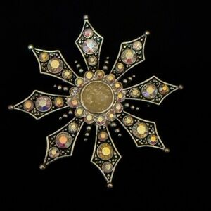 Vintage AB Rhinestone Starburst Brooch – Silver Tone Statement Pin